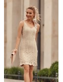 Knitted dress with an openwork pattern, beige PR91130 - Online store - Boutique